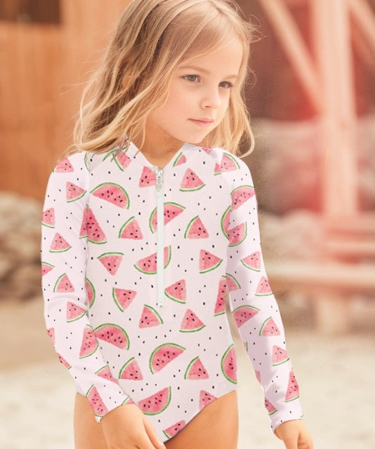 Girls Recycled Onepiece Rashgaurd/ Watermelon